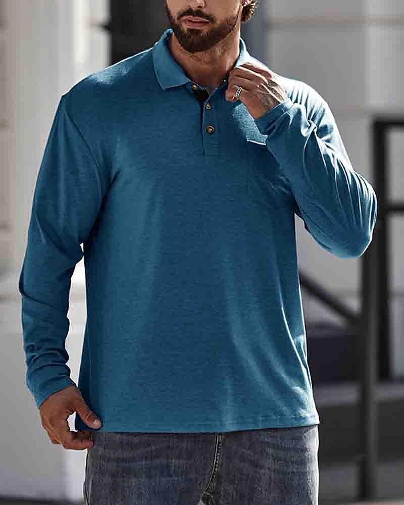 Herren Poloshirt aus Baumwolle Golfhemd Arbeit Casual Kargen Langarm Basic Modern Glatt Taste Tasche Frühling & Herbst Regular Fit Dunkelrot Wein Aprikose Dunkelgrau Wasserblau Schwarz Poloshirt aus 2025 - $18.99 –P9