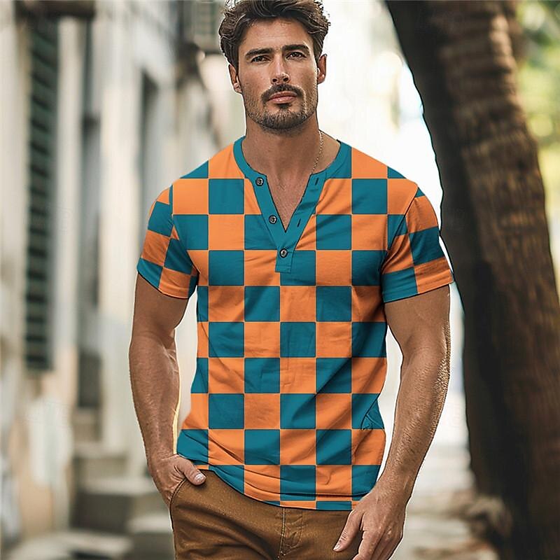 maglietta serafino a maniche corte con stampa scozzese da uomo del designer Kriss, colorata holiday x del 2025 a $21.99 –P4