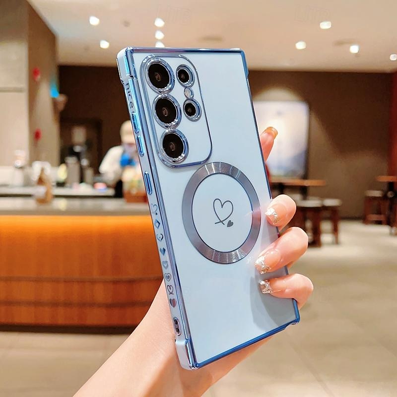 telefono Custodia Per Samsung Galaxy S24 S23 S22 S21 Ultra Plus S25 Ultra Per retro Supporta la ricarica wireless Resistente agli urti Con cuori TPU Placcatura del 2025 a $13.99 –P13