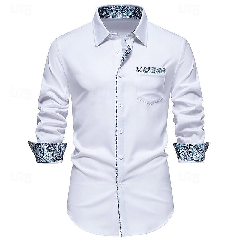 Homens Camisa Social camisa de verão Camisa casual camisa de praia camisa de colarinho camisa de botão Preto Branco Azul Marinha Manga Longa Estampado Cashemere Lapela Férias Havaiana Bolsos Roupa de 2026 por $40.99 –P4
