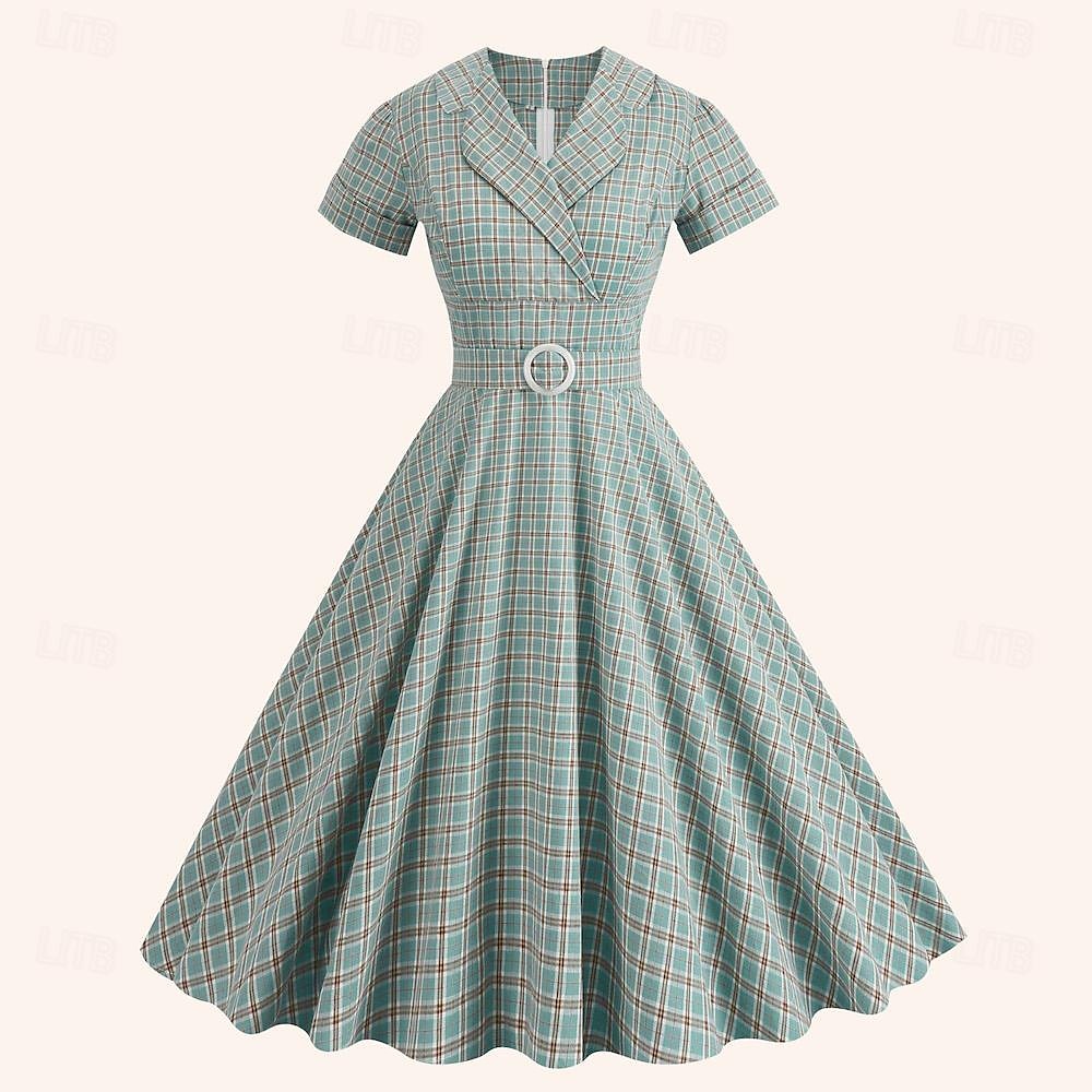 Retró 1950-es Rockabilly Déli Ruhák Swing ruha Flare ruha Kockás Tarkán szőtt pamutszövet Női Álarcos mulatság Álarcos mulatság Randi Lánybúcsú Felnőttek Ruha Hazatérő ruhák Tavaszi nyár 2025 - $38.99 –P1