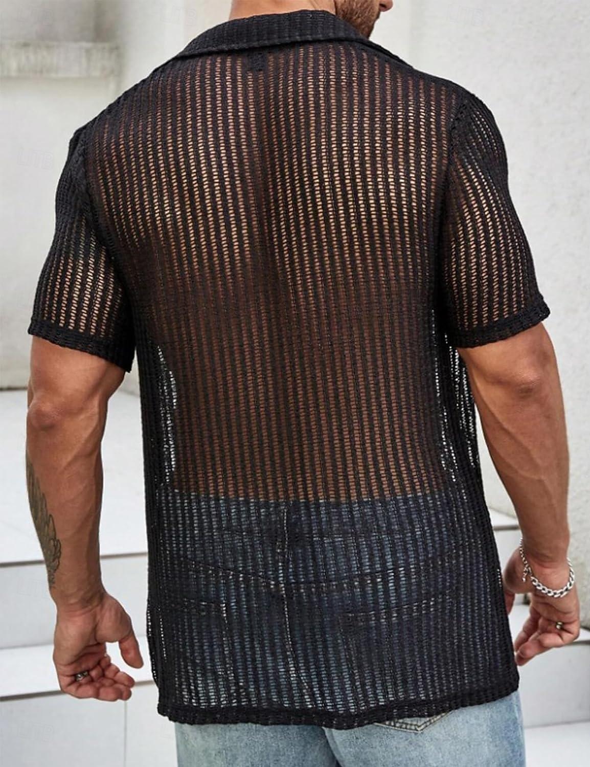 Hombre Camisa Camisa de verano Abotonar la camisa Negro Blanco Verde Claro Azul cielo Color Caquí Mangas cortas Color sólido/liso Frente Abierto Ropa Cotidiana Agujero Ropa Tropical 2026 - $25.99 –P3
