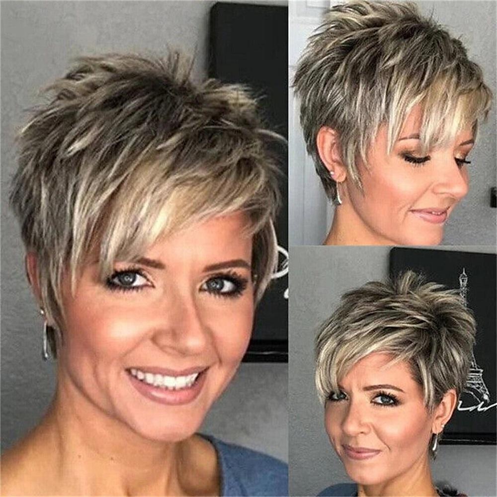 Peluca corta dorada de lino degradado informal, pelucas sintéticas de aspecto natural para damas, peluca de pelo cosplay diaria 2025 - $18.99 –P1