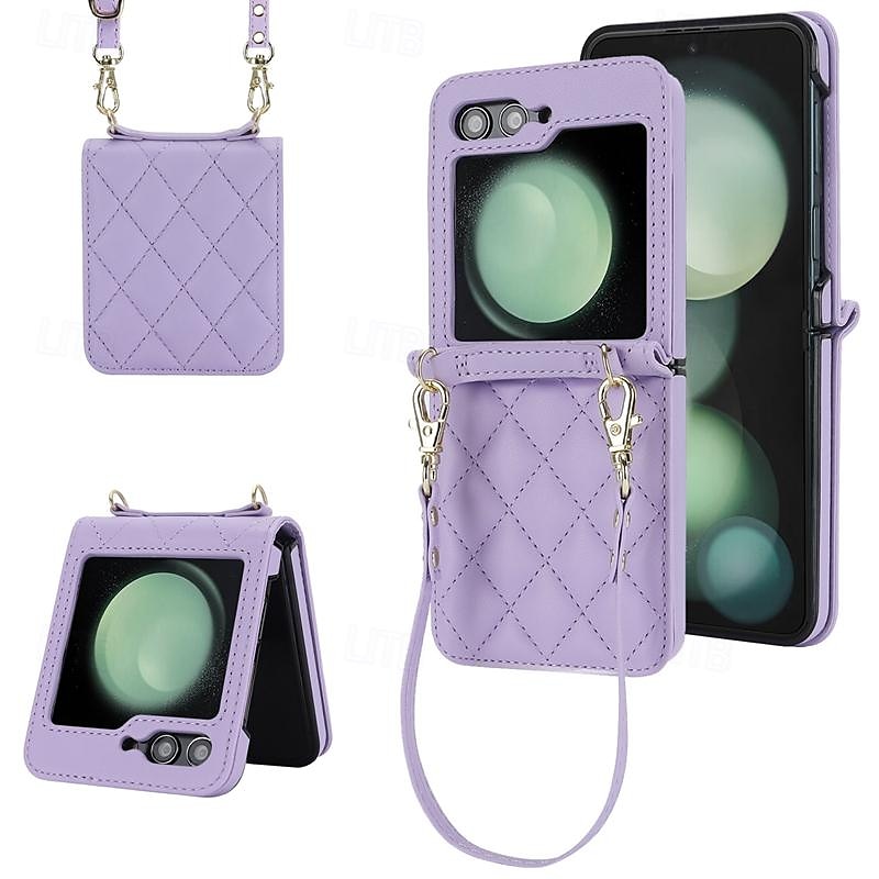 telefoon hoesje Voor Samsung Galaxy Z-flip 6 Z Flip 5 Z Flip 4 Z Flip 3 Achterkant met draagkoord met polsband Schokbestendig Retro TPU PU-nahka 2025 - $20.99 –P5