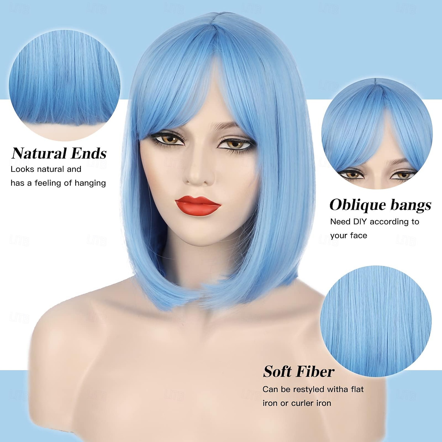 Parrucche Bob Blu per Donne Parrucca Corto con Frangia Parrucche Bob Lisce con Divisione Centrale Parrucche Sintetiche Morbide per Uso Quotidiano Feste 14 Pollici Parrucca di Halloween del 2025 a $18.49 –P4