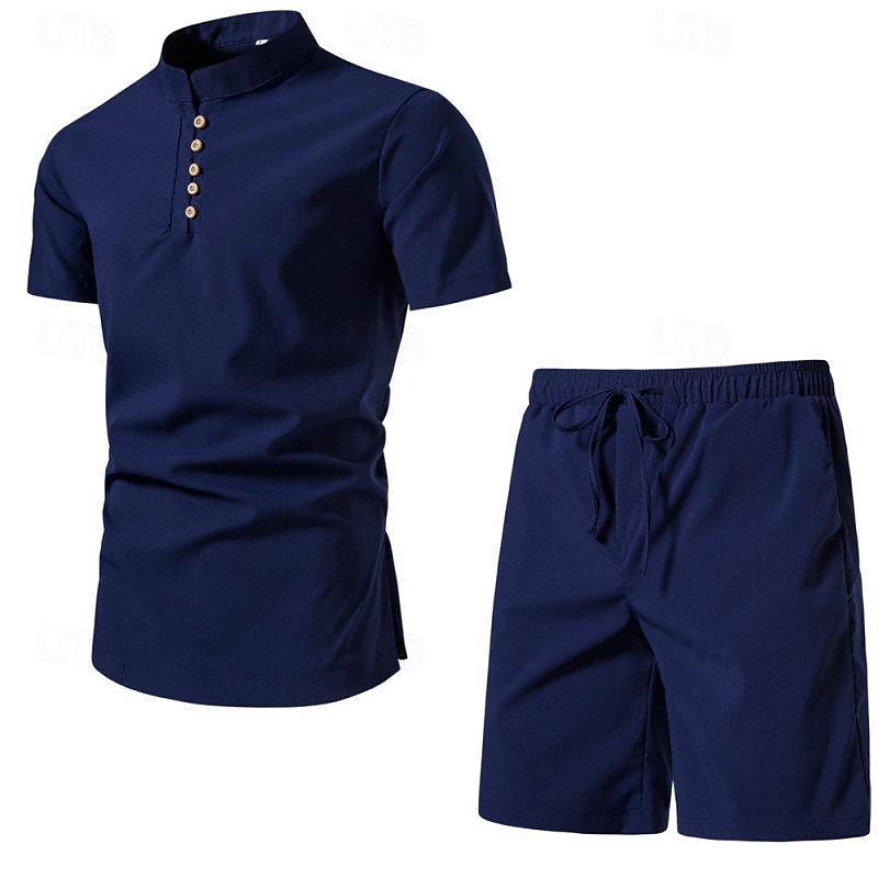 Men's Linen Shorts Summer Shorts Beach Shorts Set Pocket Drawstring Elastic Waist Plain Comfort Breathable Short Vacation Holiday Beach Hawaiian Boho Black White 2025 - $25.99 –P10