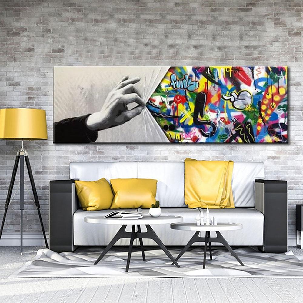 Handmade Hand Painted Wall Art Behind the Curtain Kid graffiti art Banksy Wall Art Urban Style Canvas Decor Rolled Canvas No Frame Unstretched 2025 - $108.99 –P4