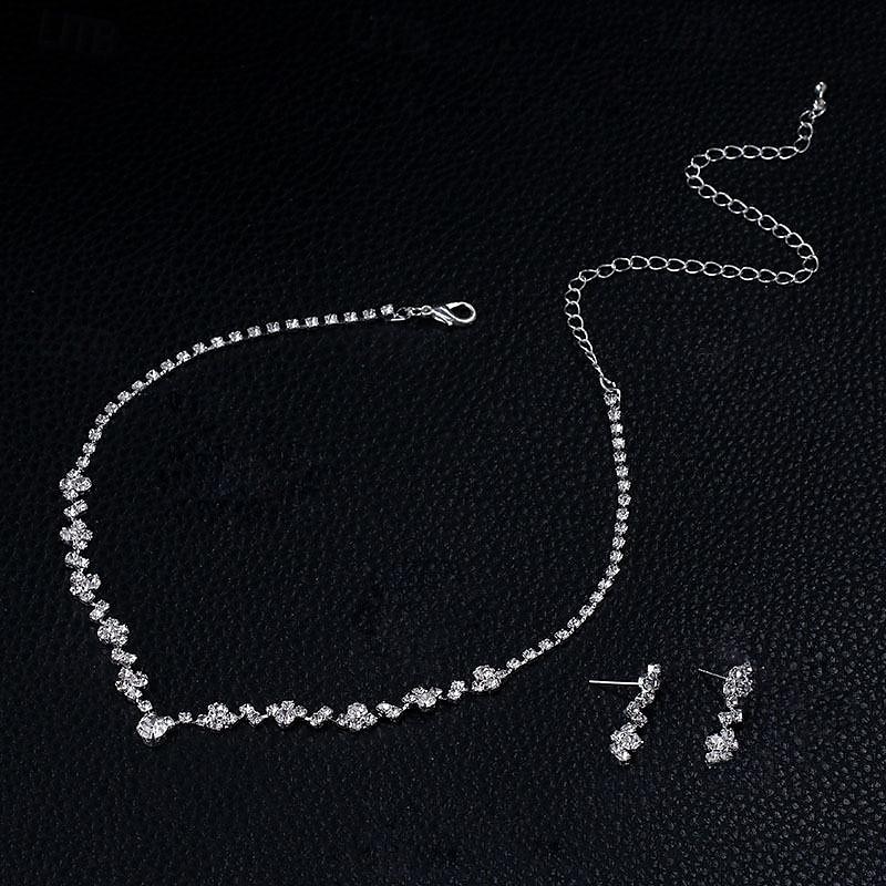 elegante set di gioielli in argento con strass: collana, bracciale e orecchini pendenti in cristallo scintillante per donna del 2026 a $11.99 –P2