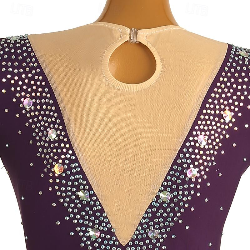 Vestido de patinaje artístico Mujer Chica Patinaje Sobre Hielo Vestidos Morado Retazos Malla Alta elasticidad Entrenamiento Competición Ropa de Patinaje Clásico Cristal / Strass Manga Larga Patinaje 2026 - $152.99 –P6