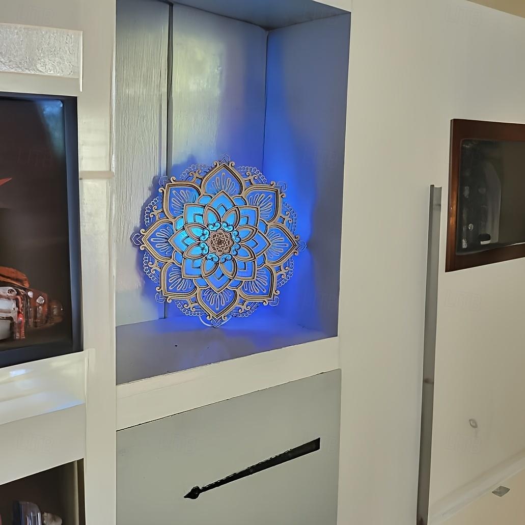 1 szt. lotosowa mandala do jogi lampka nocna do pokoju led wielowarstwowe drewniane kreatywne oświetlenie nastrojowe do salonu sypialnia łazienka dekoracja ścienna w kuchni relaksująca i kojąca 2026 - $54.99 –P2