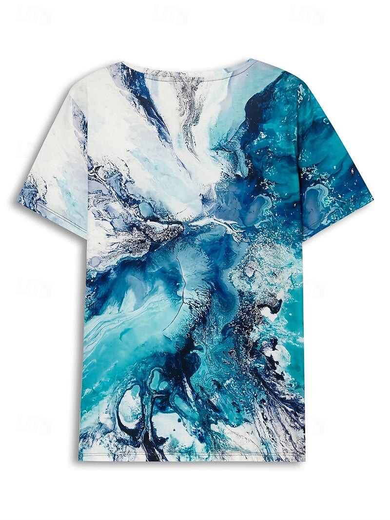 camiseta feminina vintage básica geométrica abstrata estampa manga curta regular tops gola redonda diário fim de semana verde verão de 2025 por $19.99 –P7