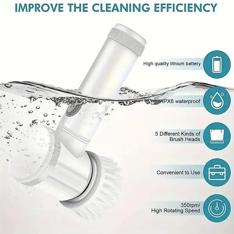 Electric Spin Scrubber Cordless Shower Scrubber with 5Replaceable Brush Heads Electric Cleaning Brush With Dual Speeds &Extension Handle Power Scrubber For Bathroom Tile Toilet Floor 2025 - $19.99 –P3