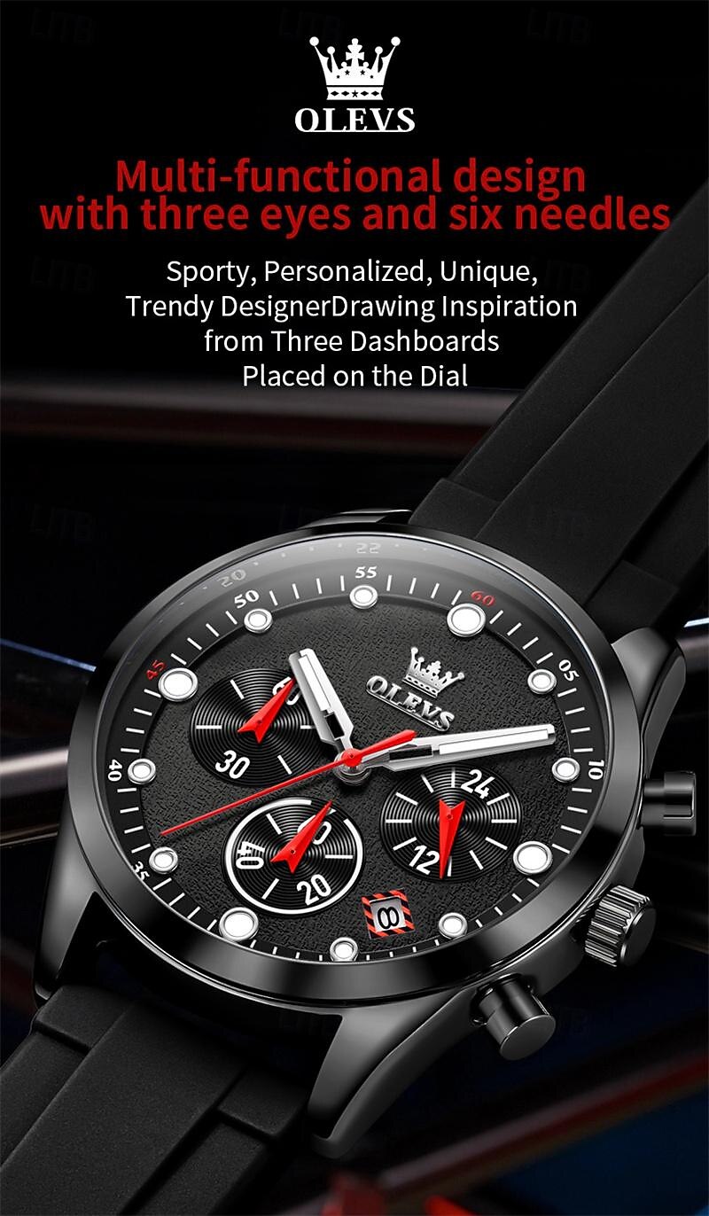2024 Nieuwe Olevs Merk Heren Horloges Chronograaf Kalender 24-Uur Aanduiding Quartz Horloge Drie Ogen Zes Handen Waterdichte Sport Heren Polshorloge 2026 - $35.99 –P6