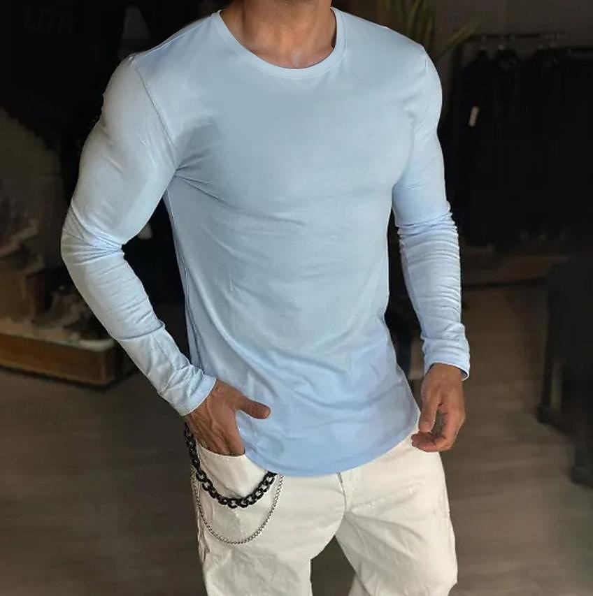 Herren T Shirt T-Shirt Langarm V Ausschnitt Frühling & Herbst Einfach Mode Designer Basic Urlaub Straße Ausgehen Schwarz Blau Orange Top T-Shirt für Herren 2025 - $13.49 –P3