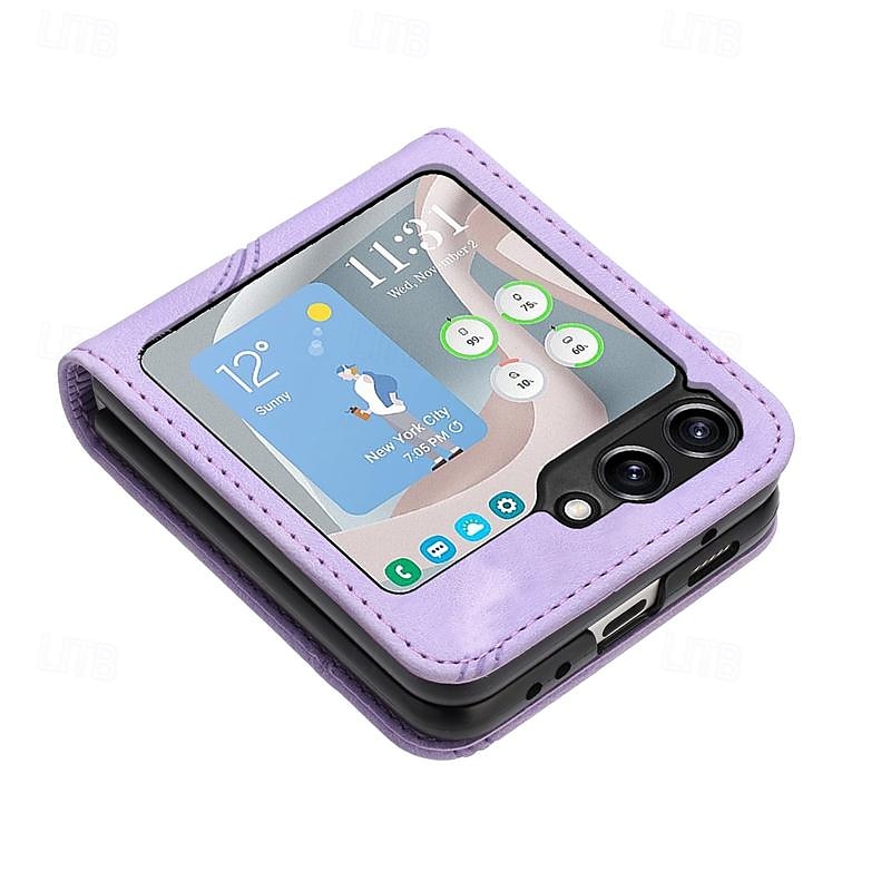 телефон Кейс для Назначение SSamsung Galaxy Z Flip 5 Z Flip 4 Z Flip 3 Откидная крышка Защита от удара Ретро ПК Кожа PU 2025 - $18.99 –P14