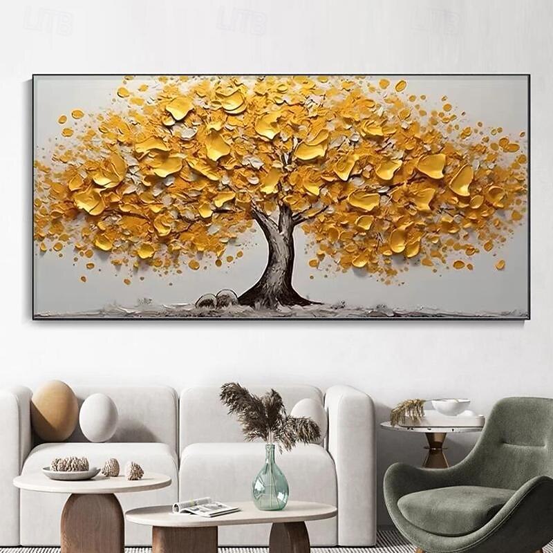 Hand Paint Abstract Big Gold Tree On Canvas Painting Large Original ...