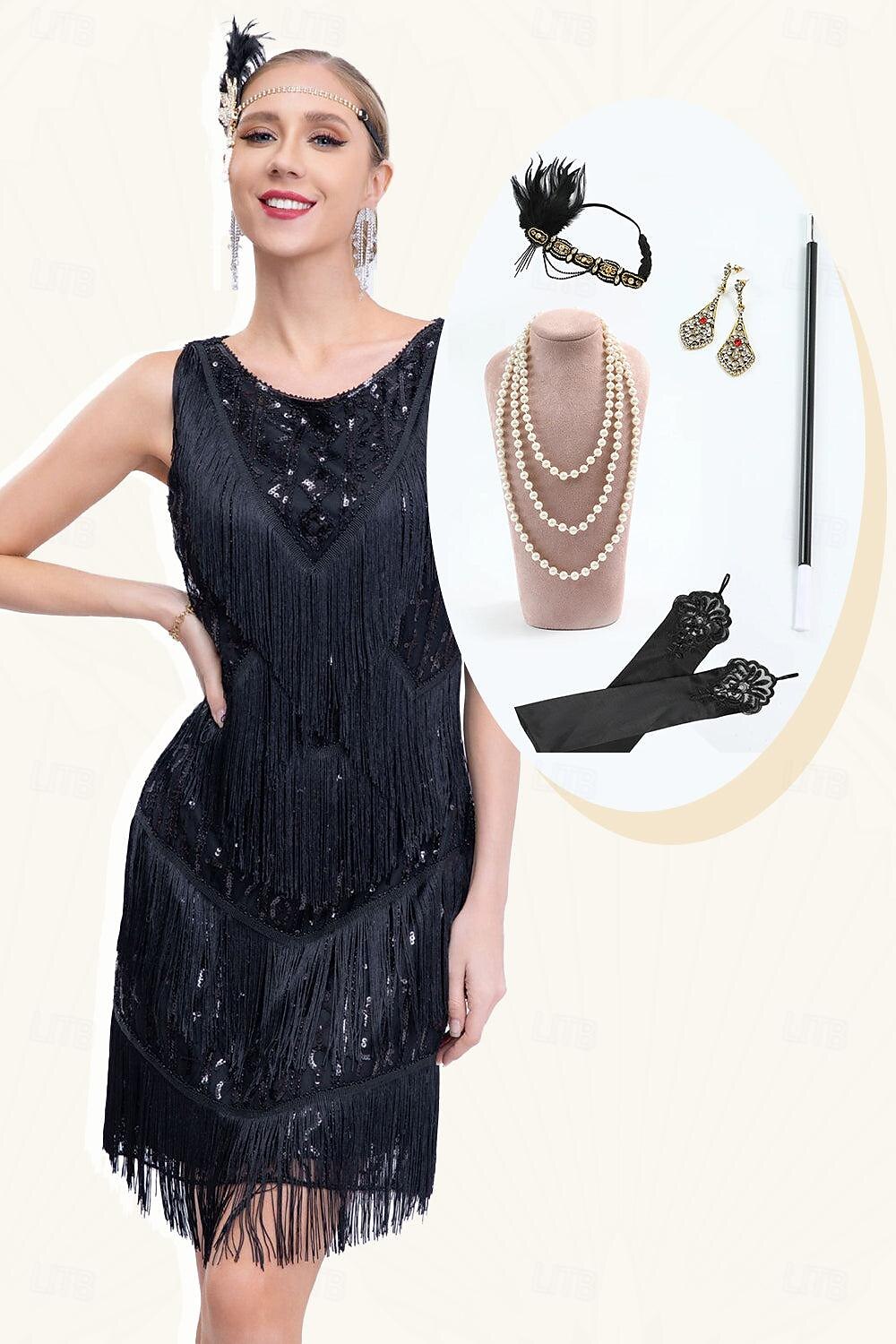 Retró Ordító 20-as évek 1920-as évek Flapper ruha Felszerelések Koktélruha A nagy Gatsby Flapper lány Esküvői Vendég Flitter Női Esküvő Esküvői vendég Buli / Este Felnőttek 1 Karkötő Ruha Kesztyűk 2025 - $86.99 –P1