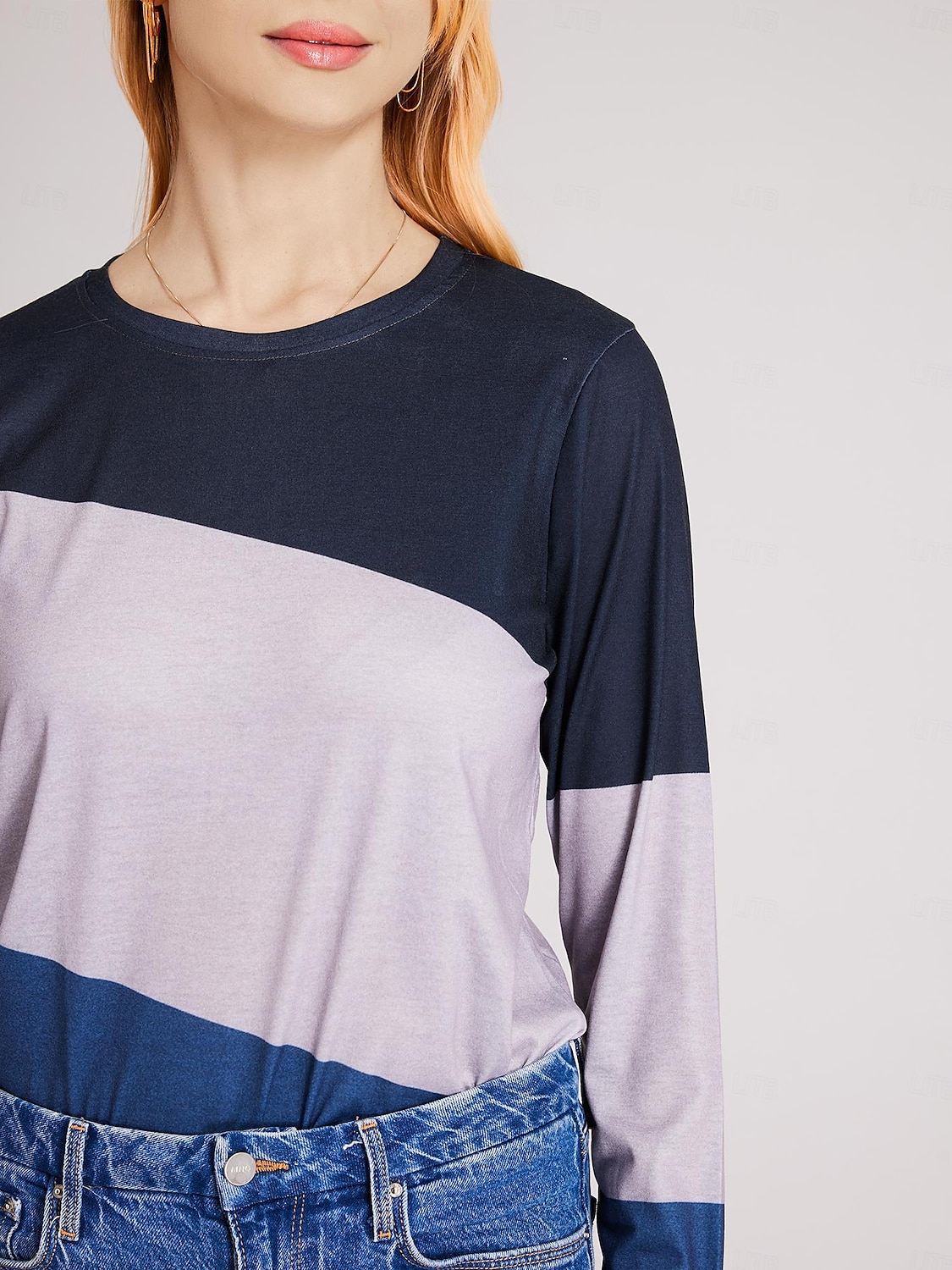 2025年 女性用 Tシャツ カラーブロック 日常 ベーシック 長袖 ラウンドネック レギュラートップス 日常 週末 プリント ピンク ブルー グリーン カーキ色 秋冬 コレクション – $3.79 –P3