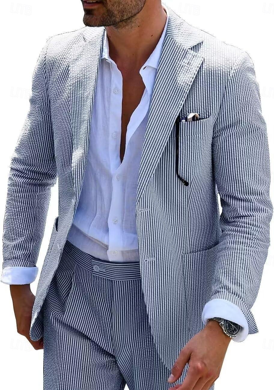 De los hombres boda en la playa Trajes Pico Rosa Azul Marino Color sólido Estándar Juego de 2 piezas Recto 2 botones 2025 - $115.99 –P1