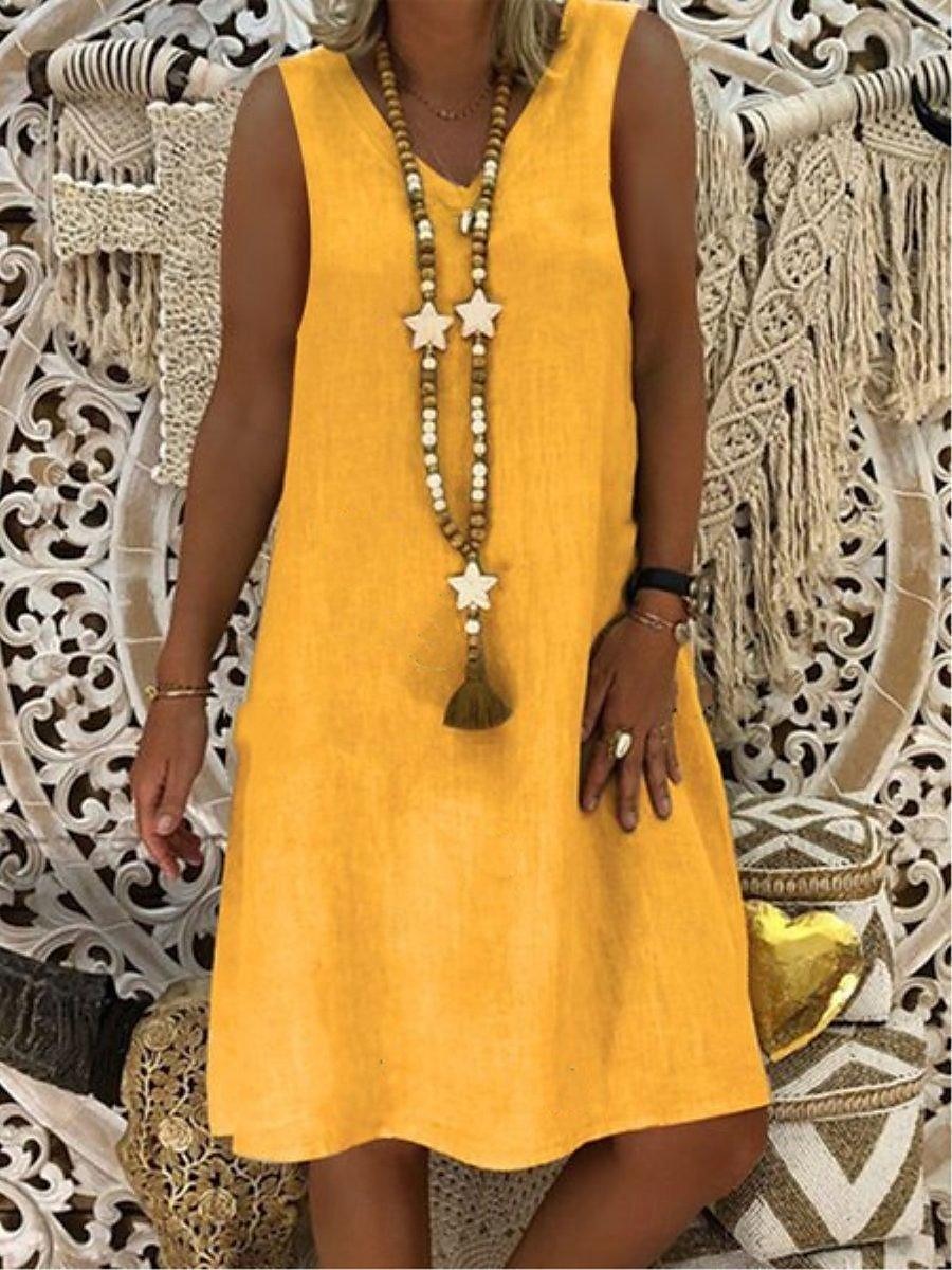 Women's Black Yellow Wine Summer Spring Mini Dress Cotton Linen Dresses Sundress Casual Vacation Daily Beach Regular Fit Plain V Neck 2025 - $19.99 –P2