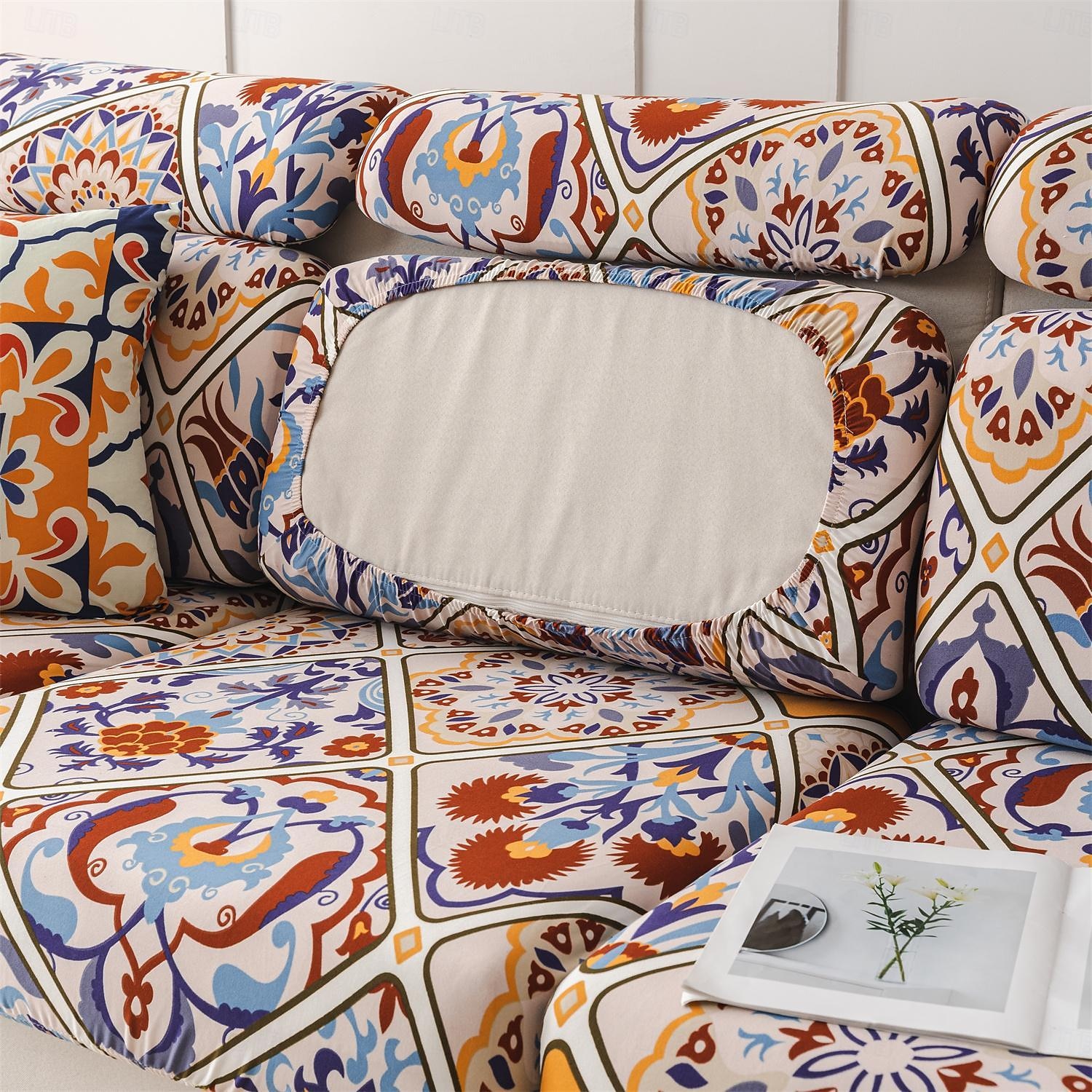 Housse de canapé magique housse de coussin de canapé extensible style bohème, protecteur de meubles antidérapant pour housse de siège sectionnelle 1/2/3/4, housses de canapé en forme de L, housse de de 2025 ? $15.49 –P4