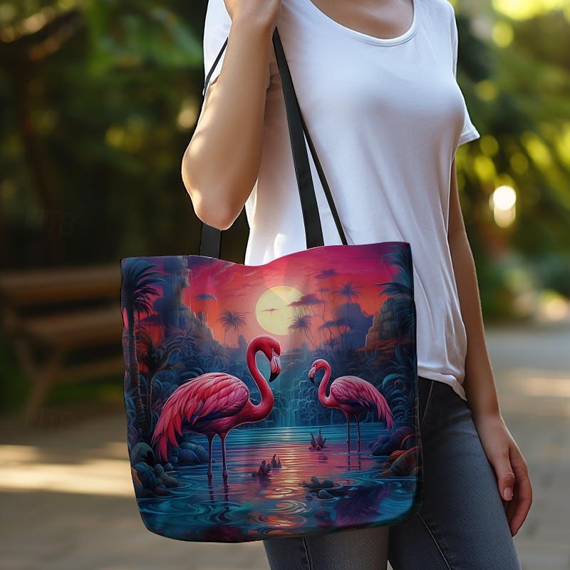 Mujer Bolso Tote Bolsa de hombro Bolsa de lona Poliéster De Compras Diario Festivos Impresión Gran Capacidad Plegable Ligero Flamenco Rojo claro Azul Fucsia 2025 - $19.99 –P4