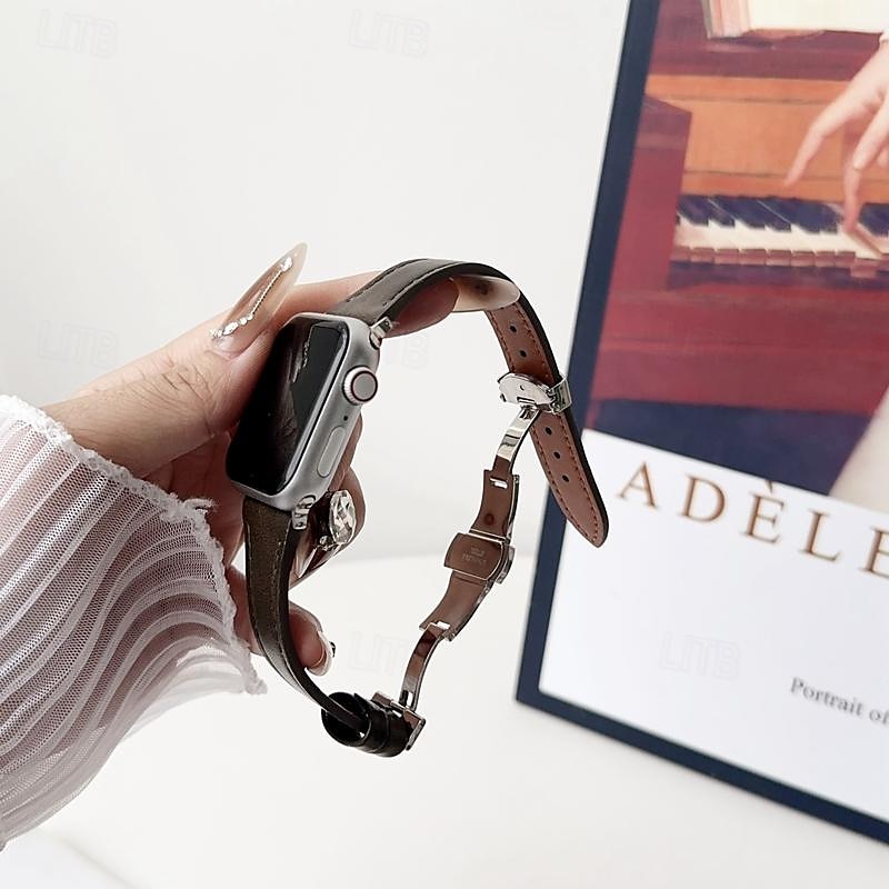 Kožená kapela Kompatibilní s Řemínek k hodinkám Apple Watch 38 mm 40 mm 41 mm 42 mm 44 mm 45 mm 49 mm Robustní Kovová spona Nastavitelný Pravá kůže Náhradní pásek na hodinky pro iwatch Ultra 2 Series 2025 - $17.99 –P5