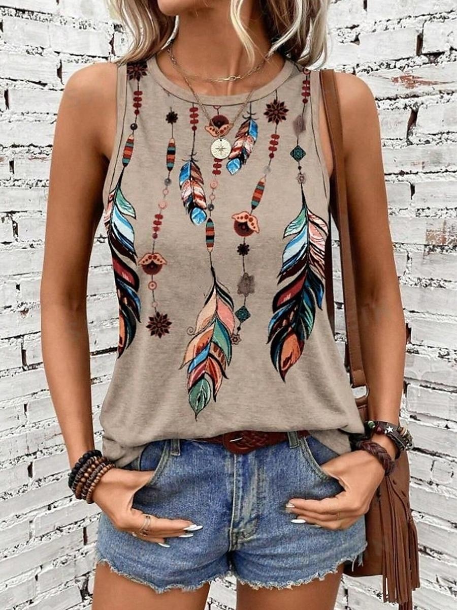 Camisole pentru femei top vest imprimeu stilat ombre fără mâneci guler rotund vacanță casual roz albastru deschis khaki curcubeu vară 2025 - $17.99 –P3