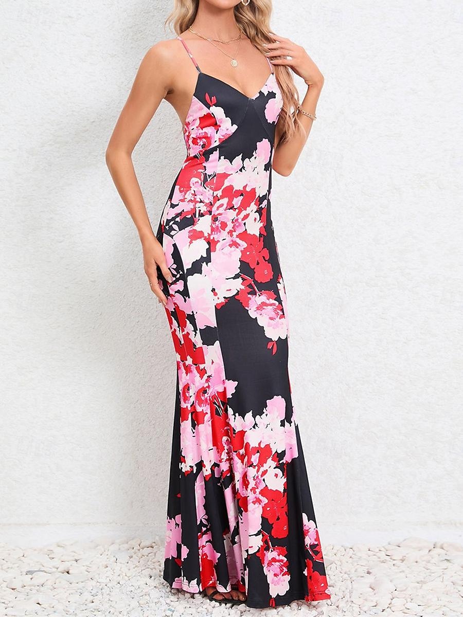 Damen Freizeitkleid Etuikleid Unterkleid Blumen rückenfrei Print Rollkragen langes Kleid Maxikleid sexy Urlaub ärmellos Sommer 2025 - $41.99 –P5