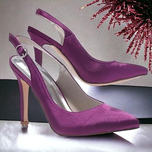 Dame bryllup sko Slingback Brudesko Spenne Stiletthæl Spisstå Basispumps Sateng Hvit Krystall Sølv 2026 - $64.99 –P1