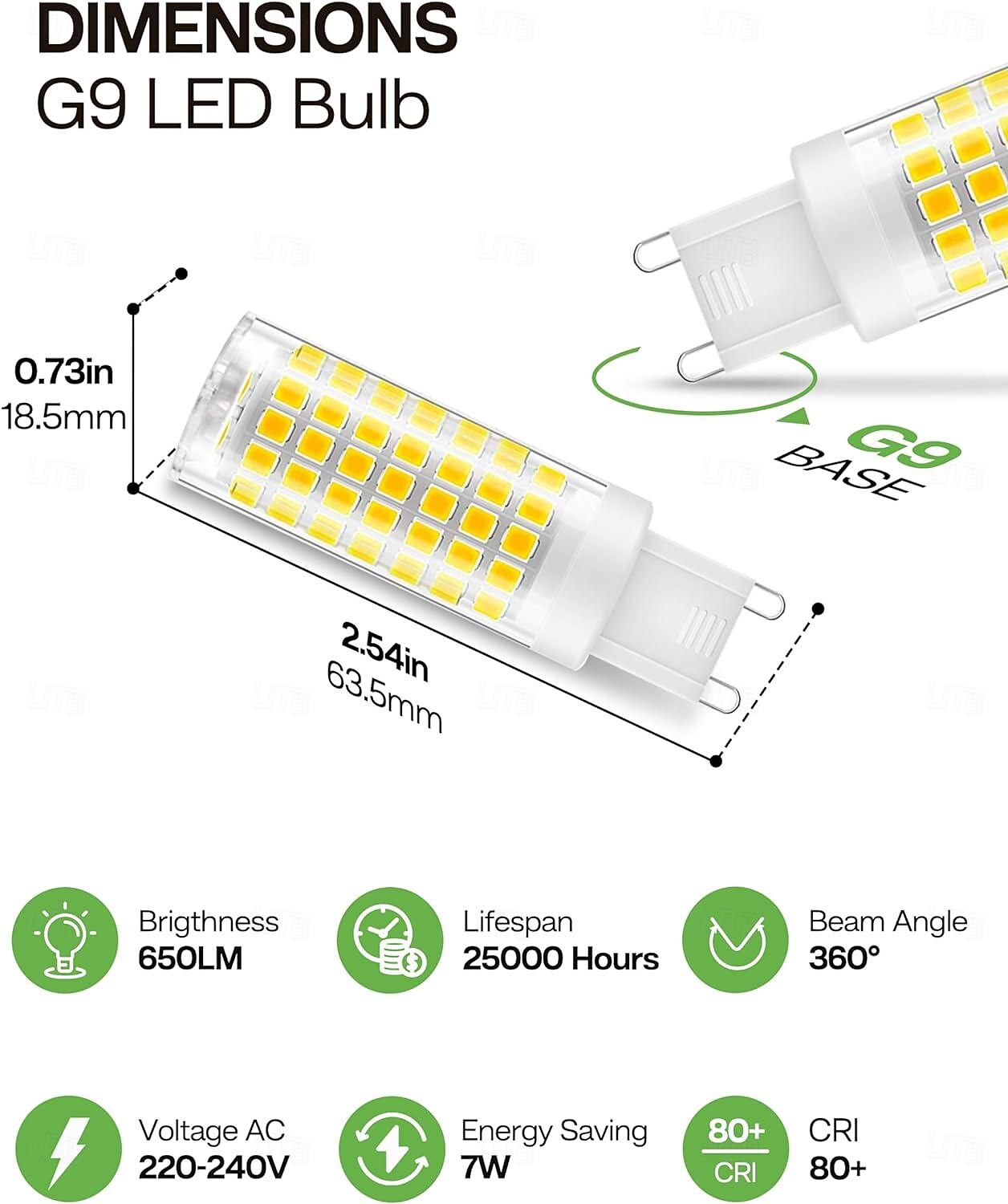 5PCS G9 LEDS 7W Equivalent to 70W Halogen Bulb 700lm Warm White 3000K/White 6000K G9 Energy Saving Bulbs Non-Dimmable Energy Efficiency Class E 2025 - $25.99 –P1