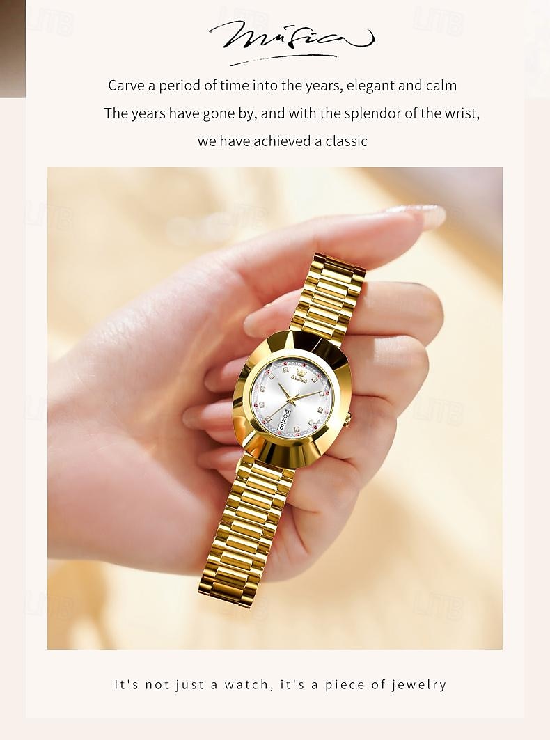 OLEVS Women's Watches Luxury Gold Large Dial Original Wristwatch for Girl Waterproof Luminous Fashionable Diamond Dial Date Week 7017 2025 - $46.99 –P13
