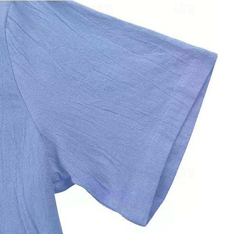 Per uomo Camicia in cotone e lino Semplice Vacanza Nero Bianco Blu marino scuro Blu Manica Corta Collo ripiegato Estate Abbigliamento del 2025 a $25.99 –P5