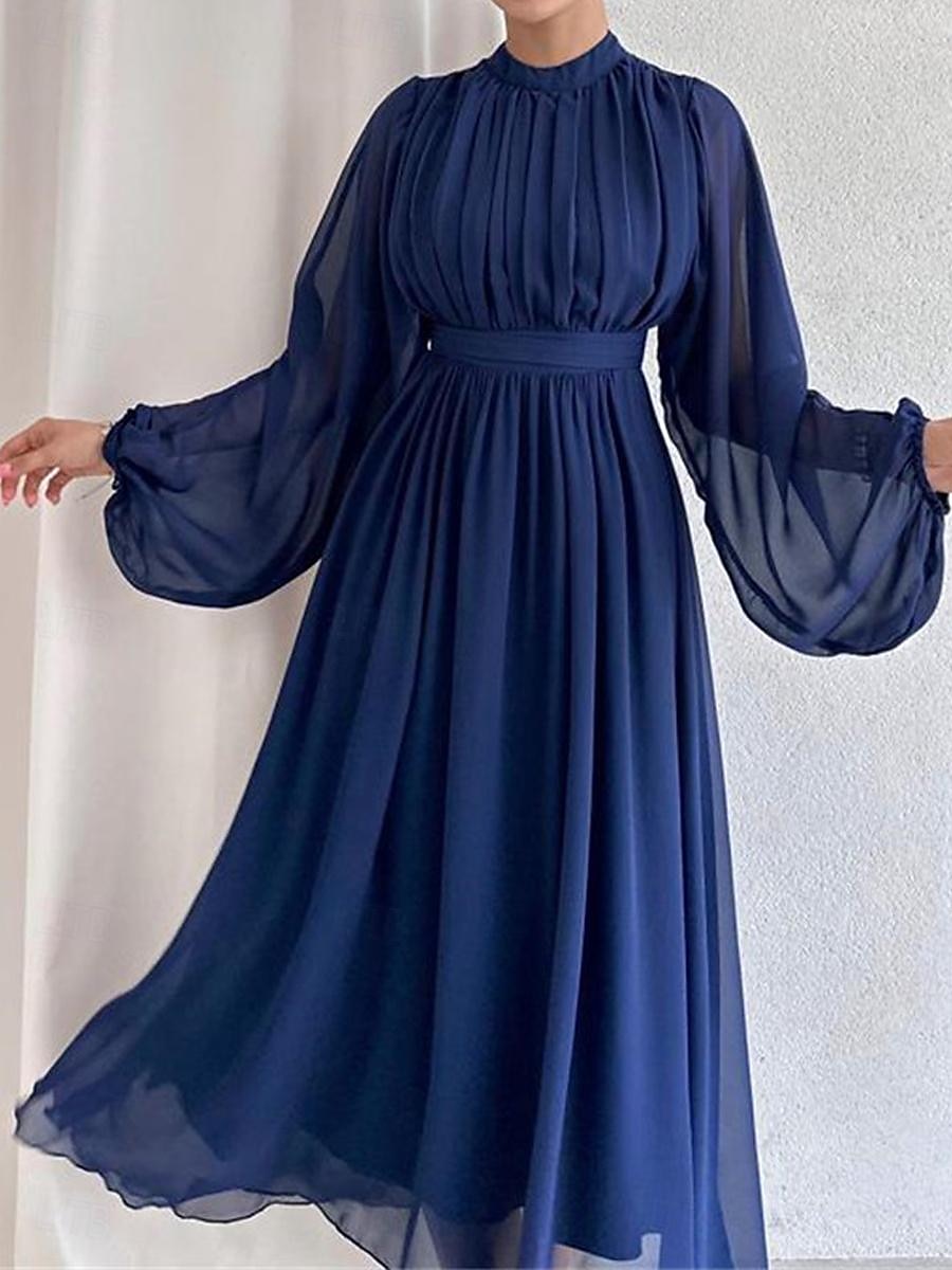 Női Fehér ruha Hosszú ruha Maxi ruha Sifon Fodrozott Randi Elegáns Utcai sikk Állógallér Hosszú ujj Fekete Fehér Arcpír rózsaszín Szín 2025 - $34.99 –P5