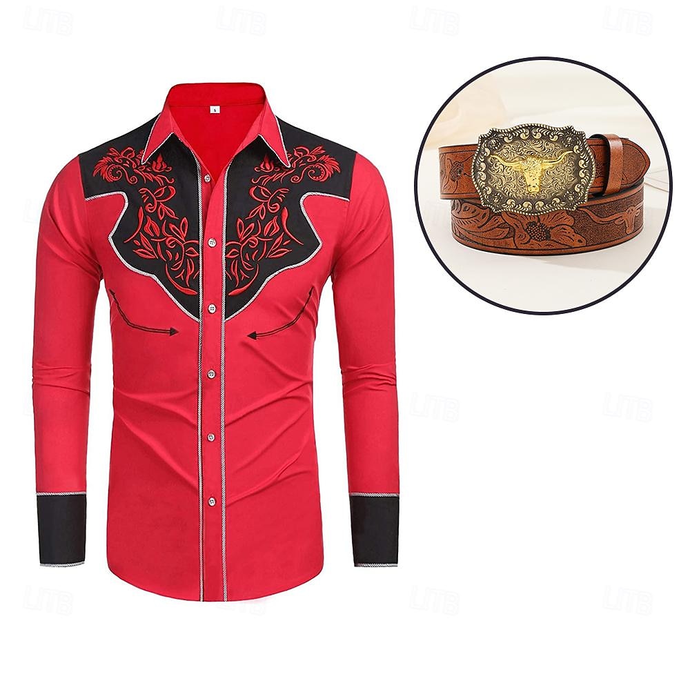 Klassiek Retro vintage Blouse / overhemd Ceintuur West Cowboy Geborduurd Borduurwerk Voor heren Maskerade Dagelijks gebruik Vrijgezellenfeest Volwassenen Hemd Ceintuur Alle seizoenen 2025 - $32.99 –P7