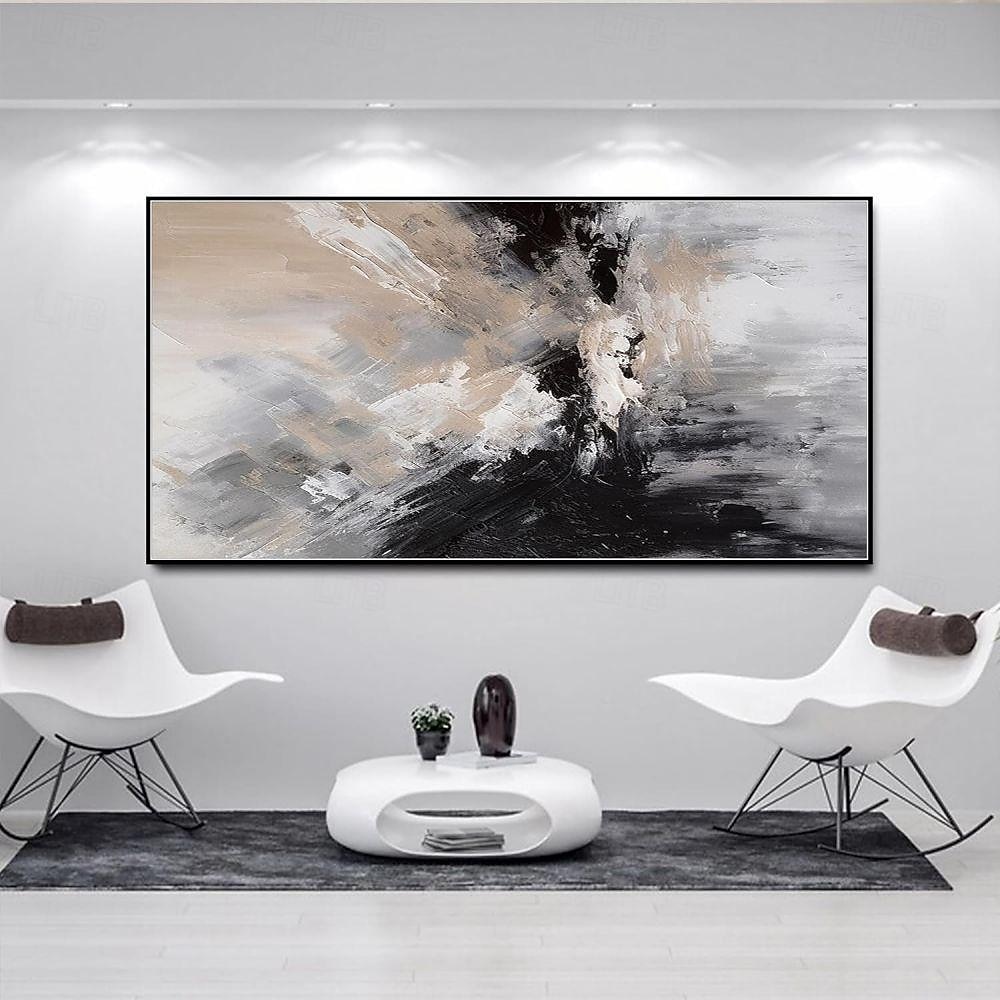 Handgefertigtes Ölgemälde auf Leinwand, Wandkunst, Dekoration, schwarz-weiß, modernes, einfaches, handgemaltes, abstraktes, dekoratives Bild für Zuhause, Wohnzimmer, gerolltes, rahmenloses, 2026 - $89.99 –P5