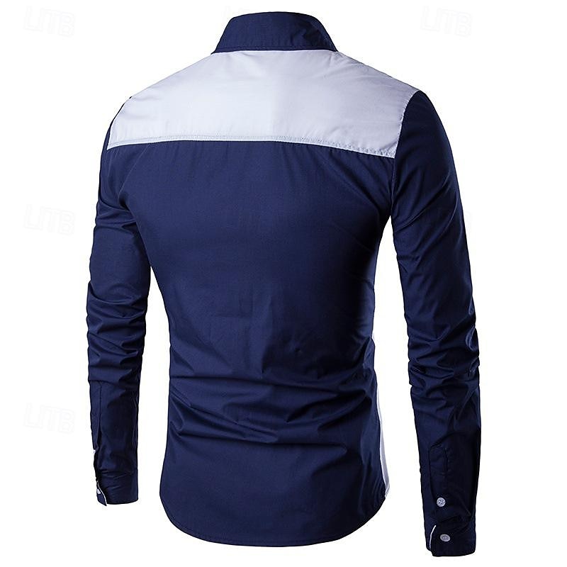 Men's Shirt Summer Shirt Casual Shirt Collared Shirt Button Up Shirt Black Wine Navy Blue Blue Long Sleeve Color Block Lapel Vacation Holiday Patchwork Clothing Apparel Polyester Fashion Casual 2025 - $19.49 –P2