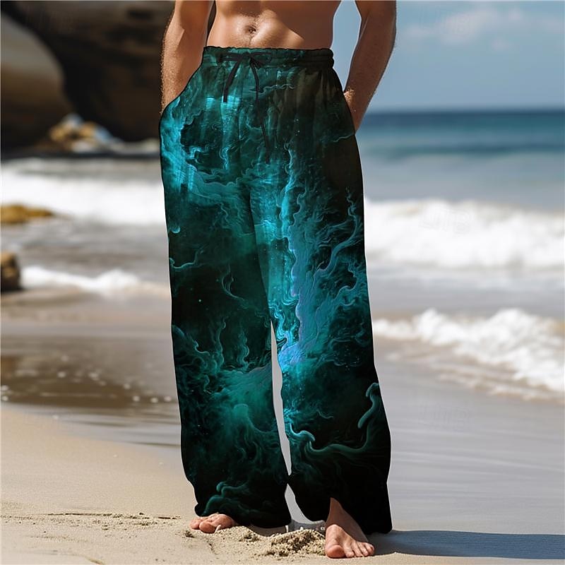 Herre Hawaiisk 3D Print Bukser 3D-utskrift Bukser med rett ben Medium Midje Elastisk midje med snøring utendørs Gate Ferie Sommer Vår Høst Komfortabel form Mikroelastisk 2025 - $25.99 –P5