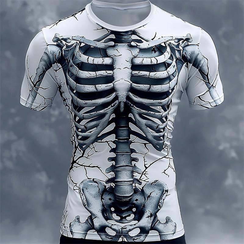 Homens Gráfico Esqueleto Camiseta Manga Curta Camiseta Impressão 3D Gola Redonda Camisa Designer Retro Vintage Subcultura Esportes Feriado Para Noite Branco Cinzento Claro Cinzento Escuro Primavera de 2025 por $17.99 –P9