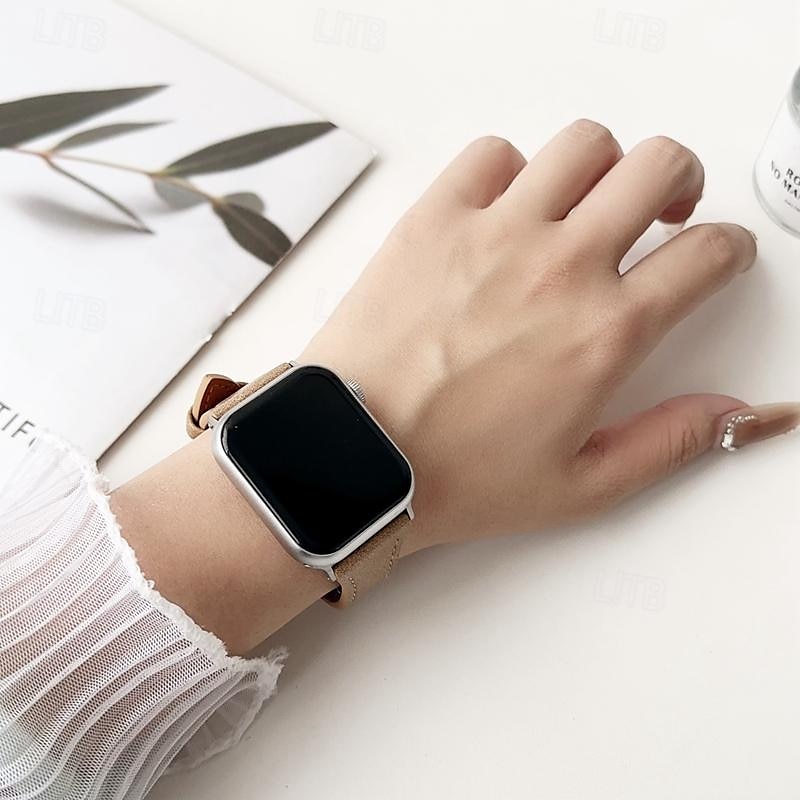 Kožená kapela Kompatibilní s Řemínek k hodinkám Apple Watch 38 mm 40 mm 41 mm 42 mm 44 mm 45 mm 49 mm Robustní Kovová spona Nastavitelný Pravá kůže Náhradní pásek na hodinky pro iwatch Ultra 2 Series 2025 - $17.99 –P10