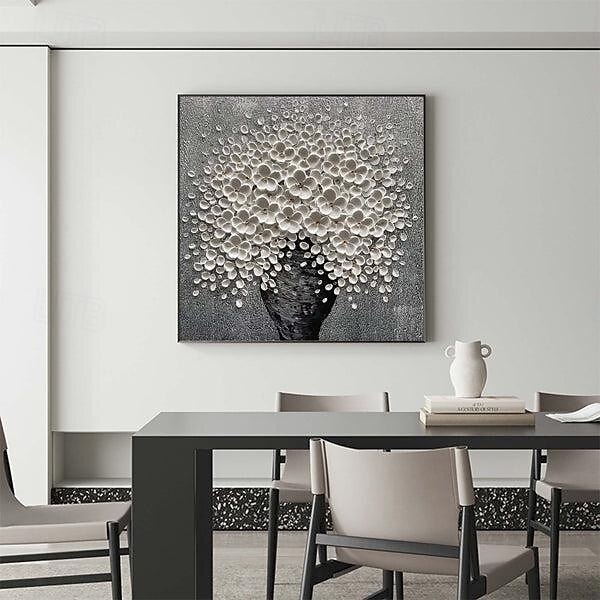 Handgemaltes 3D-modernes Leinwand-Blumengemälde, Vase, schwarze weiße Blume, blühendes Blumen-Ölgemälde für Heimdekoration 2025 - $116.99 –P2