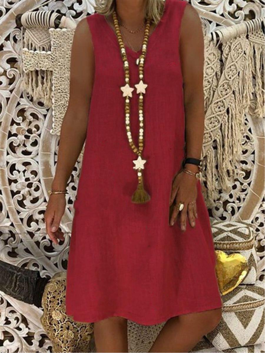 Women's Black Yellow Wine Summer Spring Mini Dress Cotton Linen Dresses Sundress Casual Vacation Daily Beach Regular Fit Plain V Neck 2025 - $19.99 –P4