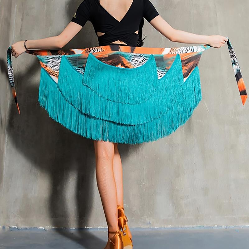 Latin Dance Ballroom Dance Skirts Leopard Print Printing Tassel Women's Performance Training High Spandex 2025 - $27.99 –P4