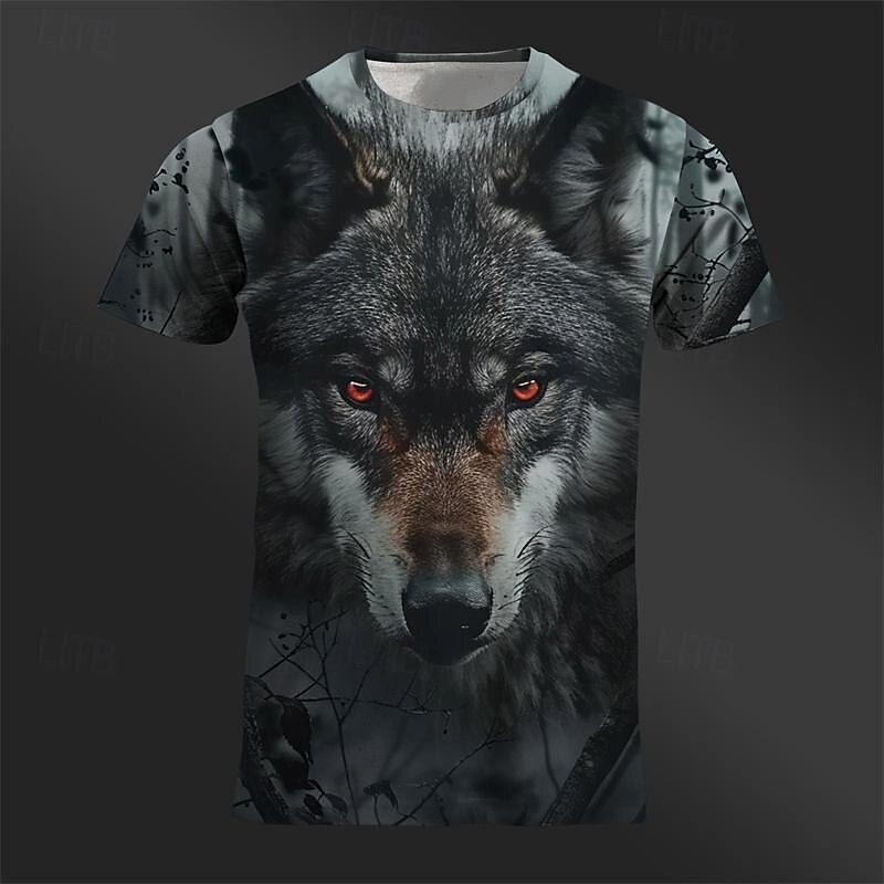 Voor heren Grafisch dier Wolf T-shirt Korte mouw T-shirt 3D-afdrukken Strakke ronde hals Overhemd Ontwerper Retro vintage Casual Buitensporten Feestdagen Uitgaan Khaki Donkergrijs Grijs Lente zomer 2026 - $19.49 –P7