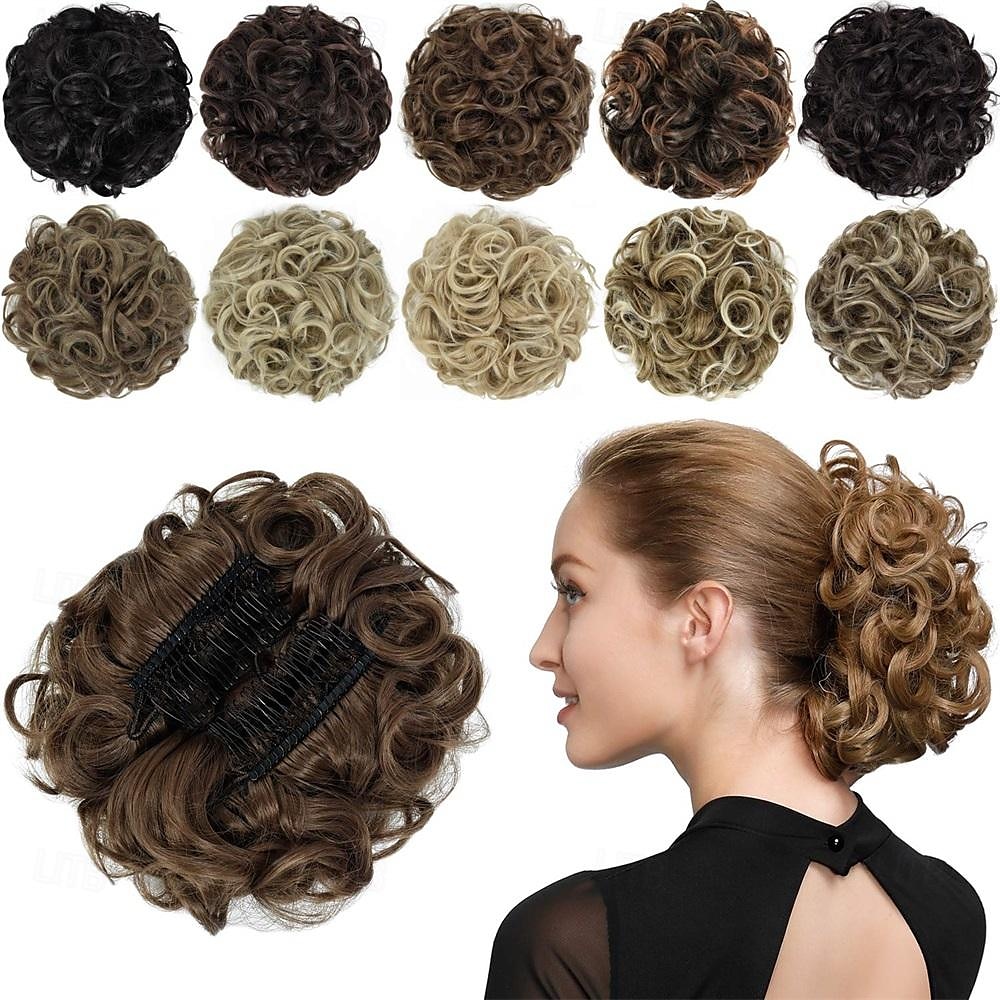 rosenknopp chignon-hårstycke lockigt bulle-förlängningar scrunchie updo syntetiska kammar i rörigt knullhår för kvinnor naturligt blond 2025 - $10.99 –P4