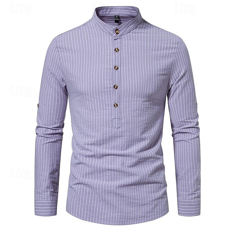 Per uomo Camicia Camicia con colletto cinese Camicia con colletto alla coreana Camicia popover Maglietta informale Camicia di cotone A strisce Da mare Hawaiano Nero Bianco Rosa Viola Manica lunga A del 2025 a $27.99 –P12