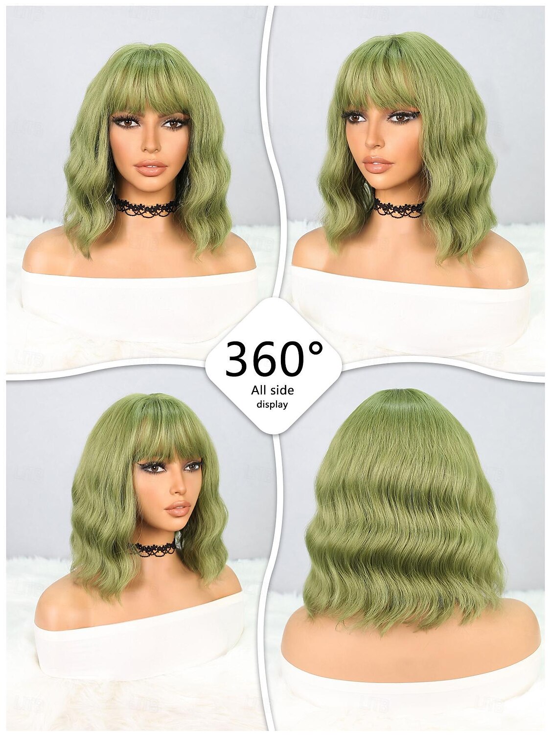 Synthetic Wig Natural Wave Bob Neat Bang Wig 12 inch Mint Green Synthetic Hair Women's Green 2025 - $17.99 –P4