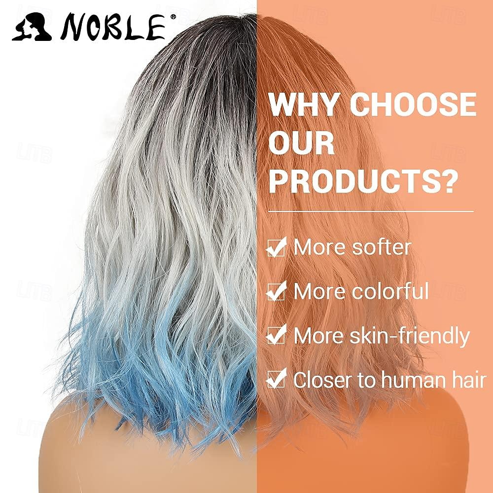 blauwe pruik met pony korte bob gekrulde pruiken voor witte vrouwen kleurrijke golvende bob pruiken met pony hittebestendige synthetische zilver blauwe pruiken voor dagelijks feest cosplay kostuum 2025 - $21.99 –P5