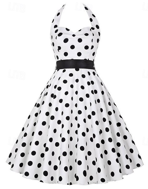 Vestido de bolinhas retro vintage conjuntos de Grease dos anos 1950 vestido estilo A vestido de balançar traje de fantasia de bolinhas carnaval de Halloween baile de máscaras uso diário casual de 2026 por $26.99 –P4