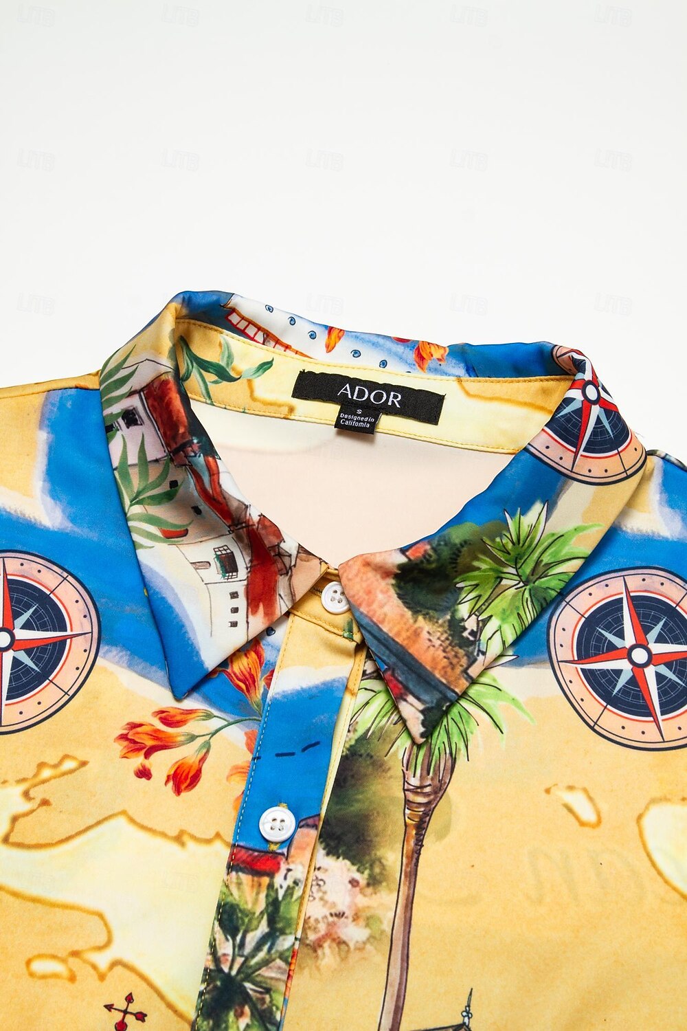 Vestido curto de cetim com estampa gráfica de mapa costeiro de 2026 por $91.99 –P4